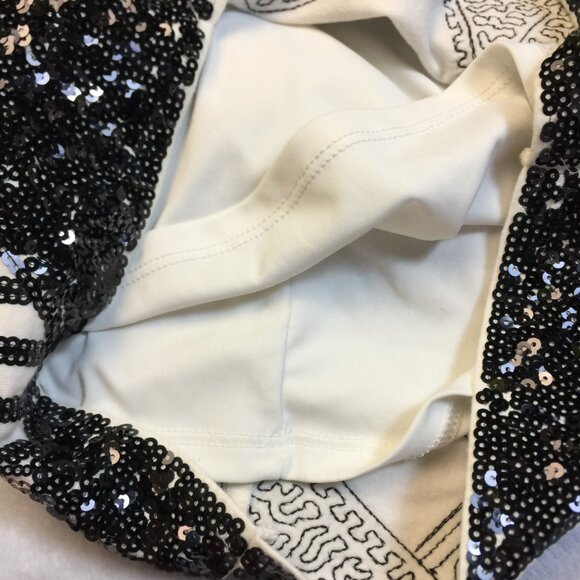 Express Mini Bodycon Dress Size XS Womans Black Gold Sequin Geometric Cap Sleeve - Picture 9 of 13